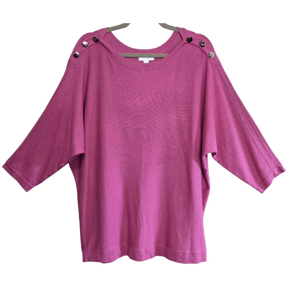 Charter Club Womens L Fuchsia Button Shoulder Dolman Sleeve Knit Sweater NWOT